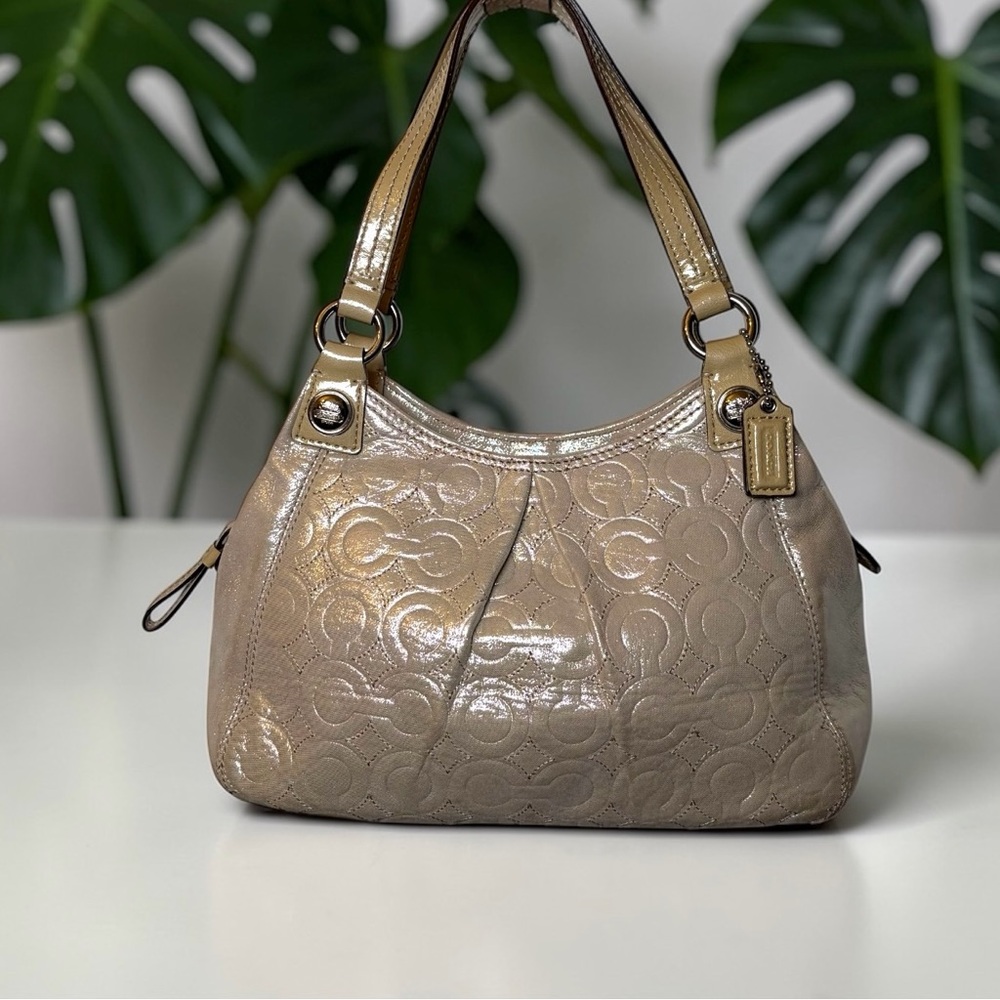 Coach Metallic Taupe Shoulder Bag - Embossed Logo Design